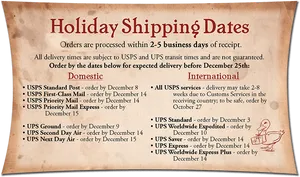 Holiday Shipping Dates Notice PNG Image