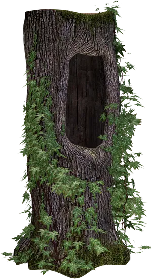 Hollow_ Tree_ Trunk_with_ Ferns PNG Image