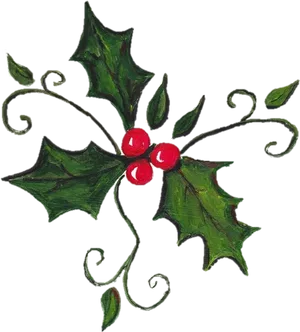 Holly Berries Hand Painted Artwork PNG Image