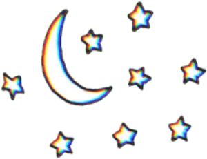 Holographic Moonand Stars PNG Image