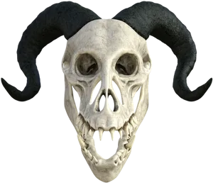 Horned Demon Skull Illustration PNG Image