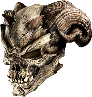 Horned Demon Skull Sculpture PNG Image