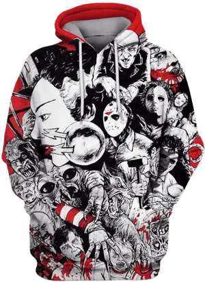 Horror Icon Collage Hoodie PNG Image