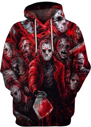 Horror Themed Hoodiewith Masked Figures PNG Image