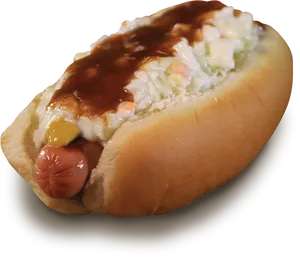 Hot Dog With Condiments Dark Background.jpg PNG Image