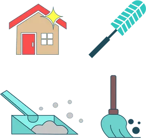 House Cleaning Tools Vector PNG Image