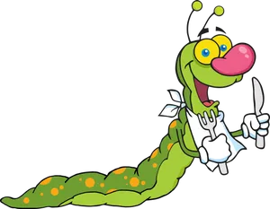 Hungry Cartoon Caterpillar PNG Image