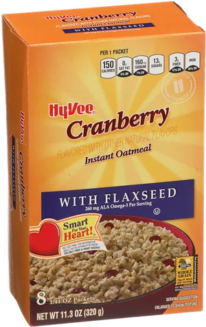 Hy Vee Cranberry Instant Oatmealwith Flaxseed Box PNG Image