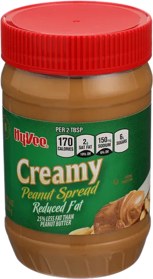 Hy Vee Creamy Reduced Fat Peanut Spread Jar PNG Image