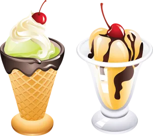 Ice Cream Coneand Sundae Illustration PNG Image