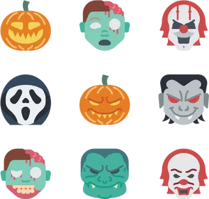 Iconic Horror Charactersand Pumpkins PNG Image