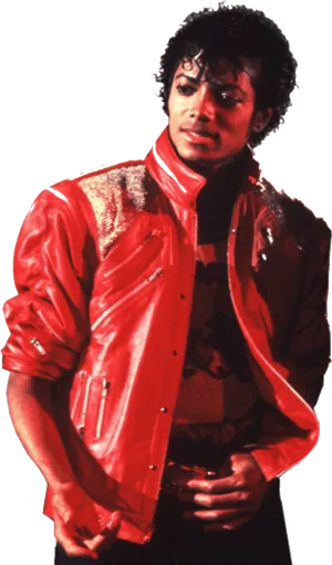 Iconic_ Red_ Jacket_ Pose PNG Image