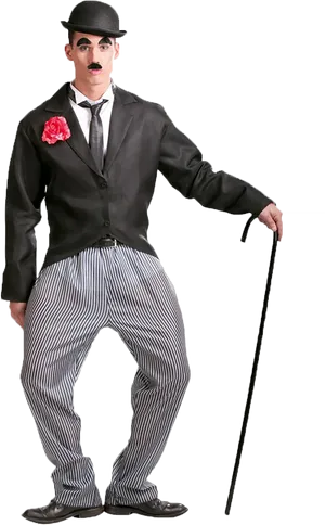 Iconic Silent Film Comedian Outfit PNG Image