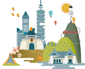 Iconic Taiwan Landmarks Illustration PNG Image