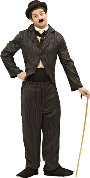 Iconic Tramp Figurewith Cane PNG Image