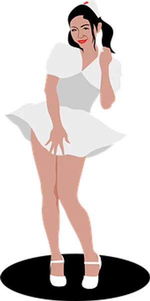 Iconic White Dress Pose Illustration PNG Image