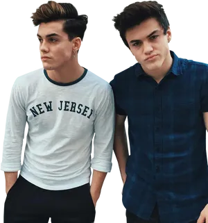 Identical Twins Stylish Pose PNG Image