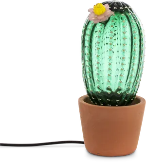 Illuminated Glass Cactus Decor PNG Image