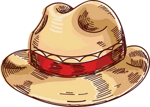 Illustrated Cowboy Hatwith Red Band PNG Image