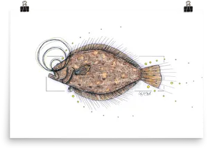 Illustrated Flounder Sketch PNG Image