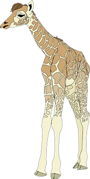 Illustrated Giraffe Standing Side View PNG Image