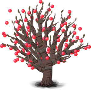 Illustrated Red Fruit Tree PNG Image