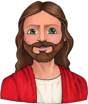 Illustrated Smiling Jesus Portrait PNG Image