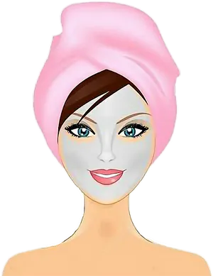 Illustrated Womanwith Pink Towel Turban PNG Image