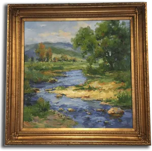 Impressionist River Landscape Painting PNG Image