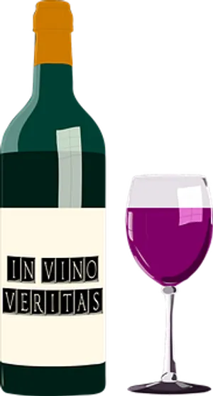 In Vino Veritas Wine Bottleand Glass PNG Image