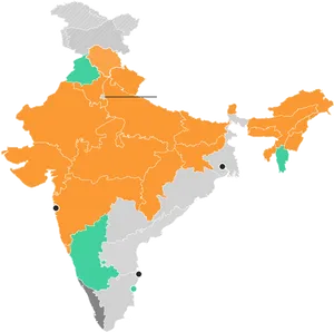 India Political Map Color Coded Regions PNG Image