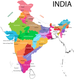 India Political Mapwith Statesand Capitals PNG Image