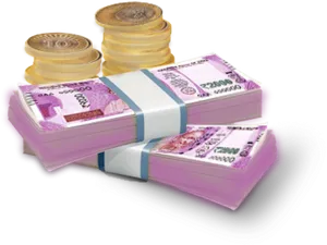 Indian Currency Bundlesand Coins PNG Image