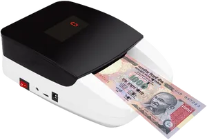 Indian Currency Detection Machinewith Note PNG Image