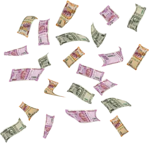 Indian Currency Notes Falling PNG Image