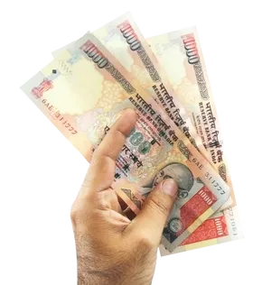 Indian Currency Notesin Hand PNG Image