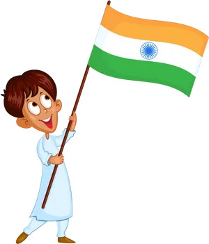 Indian Independence Day Child Holding Flag PNG Image