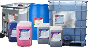 Industrial Cleaning Chemical Containers PNG Image