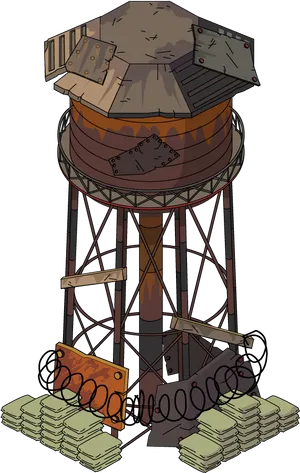 Industrial Water Tower Illustration.png PNG Image