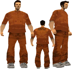 Inmate Character Model Three Views PNG Image