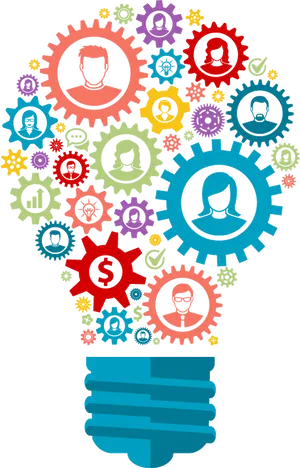 Innovative Thinking Light Bulb Gears PNG Image