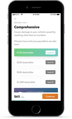 Insurance Deductible Options Mobile App Screen PNG Image