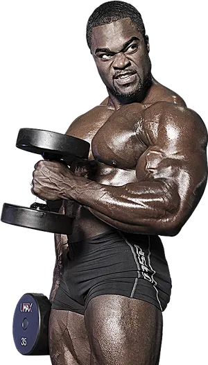 Intense Bodybuilder Dumbbell Curl PNG Image