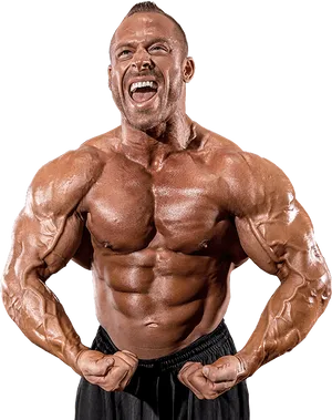 Intense Bodybuilder Flexing Muscles PNG Image