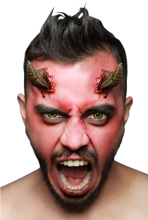 Intense Demonic Horns Portrait PNG Image