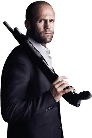 Intense_ Gangster_ With_ Shotgun PNG Image