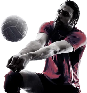 Intense Volleyball Player Digging Ball PNG Image