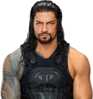 Intense Wrestler Portrait PNG Image