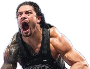 Intense Wrestler Roman Reigns Shouting PNG Image