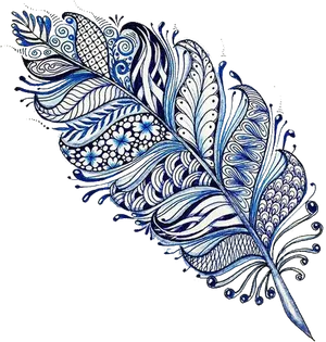 Intricate Blue Feather Artwork PNG Image